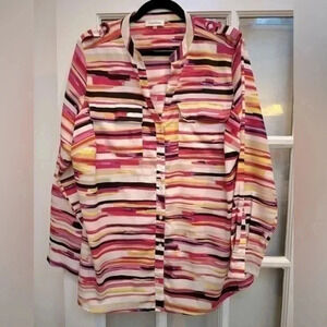 Calvin Klein | Bright Multicolor Long Sleeve Button Down Blouse Plus Size 0X